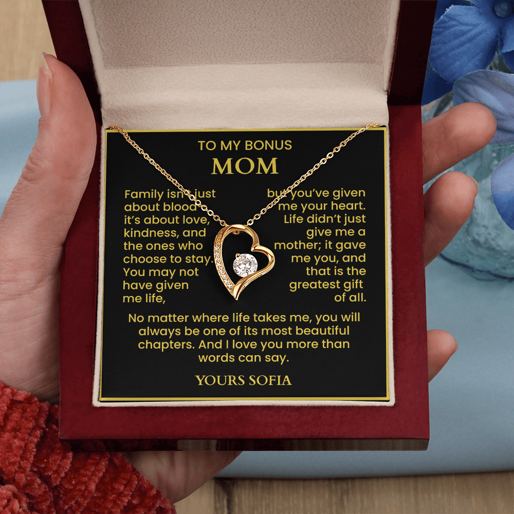 Personalized Bonus Mom Gift | Forever Love Necklace | Custom Message Card