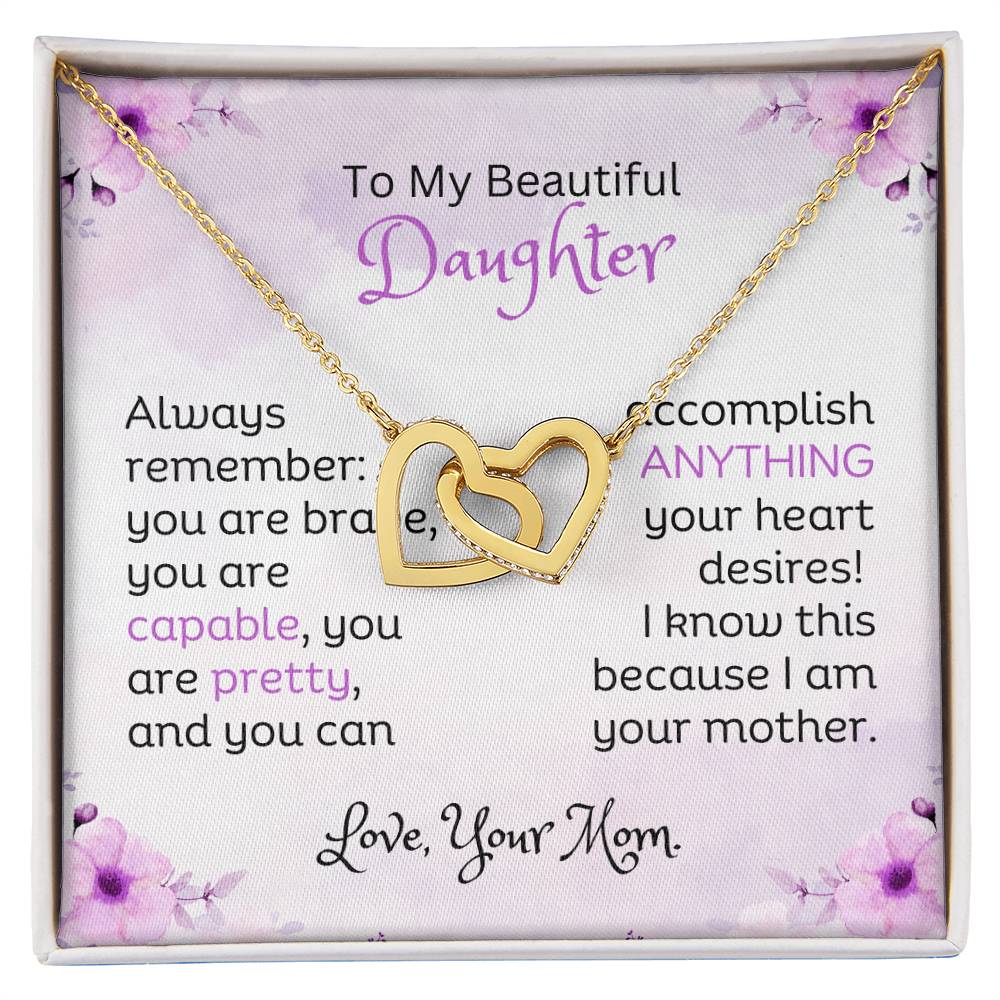 Gifts for Daughter | Always remember: you are brave | Interlocking Heart Necklace