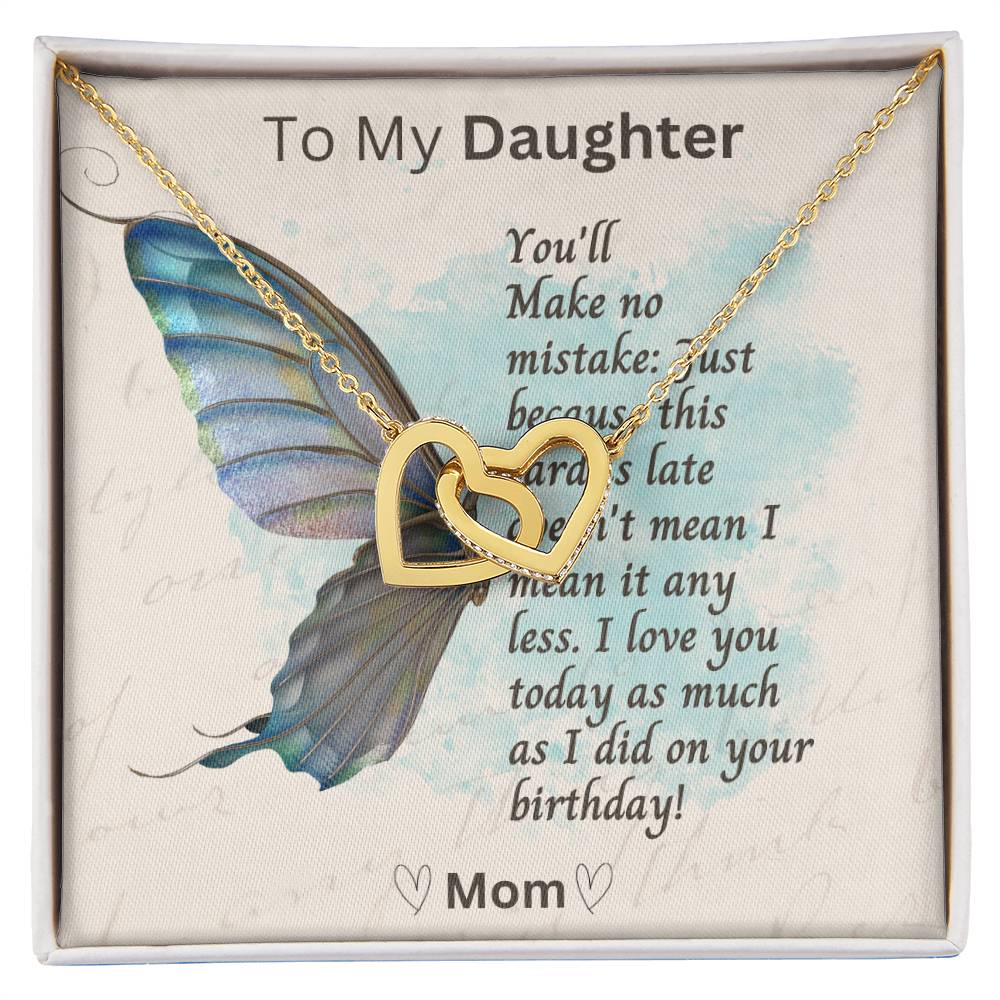 Belated Birthday Message Card for Daughter | Interlocking Heart Necklace for Daughter