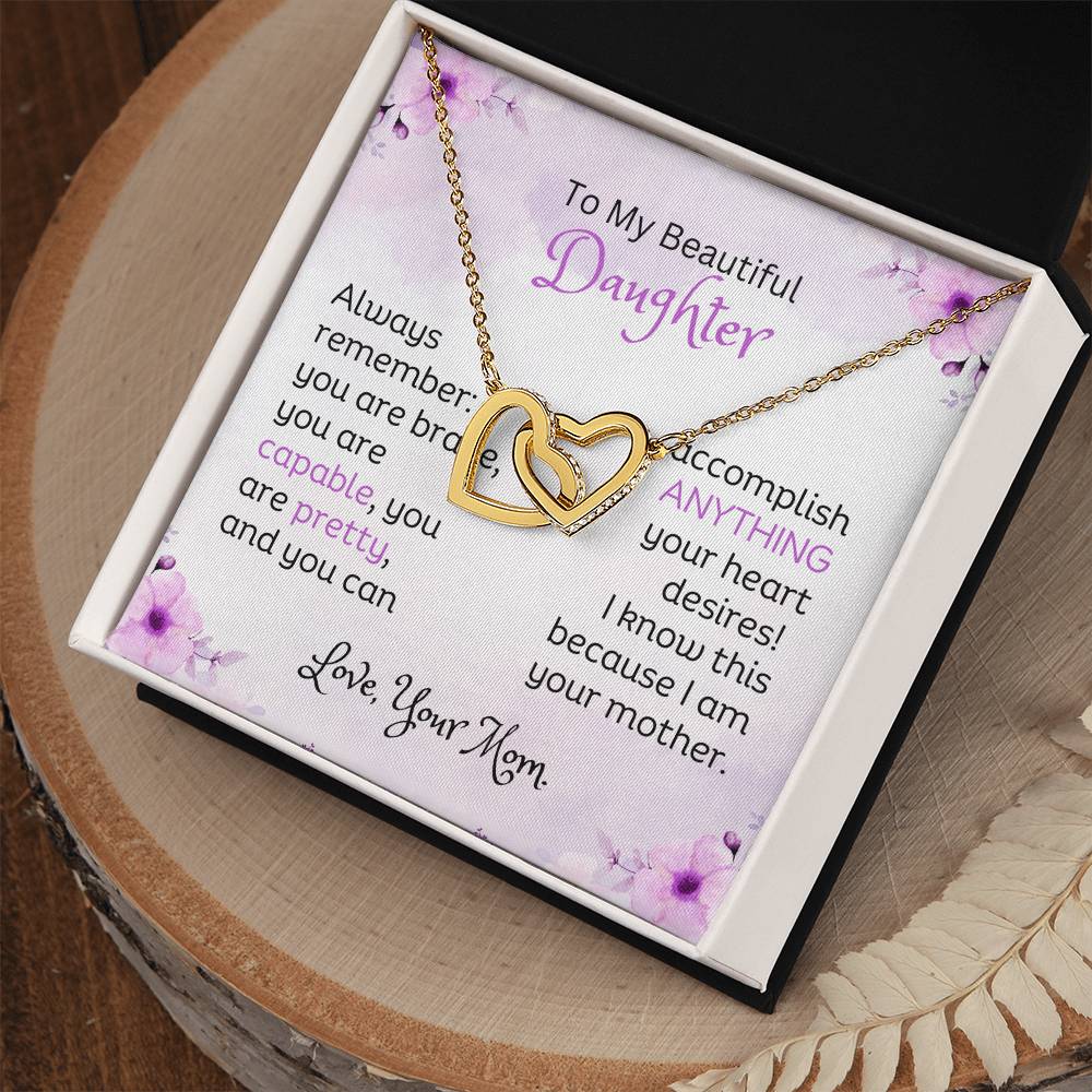 Gifts for Daughter | Always remember: you are brave | Interlocking Heart Necklace