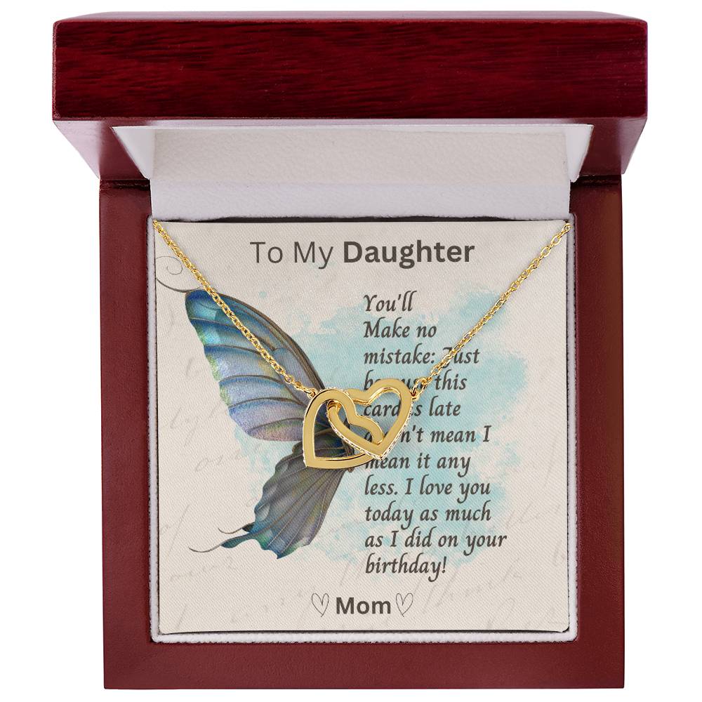 Belated Birthday Message Card for Daughter | Interlocking Heart Necklace for Daughter