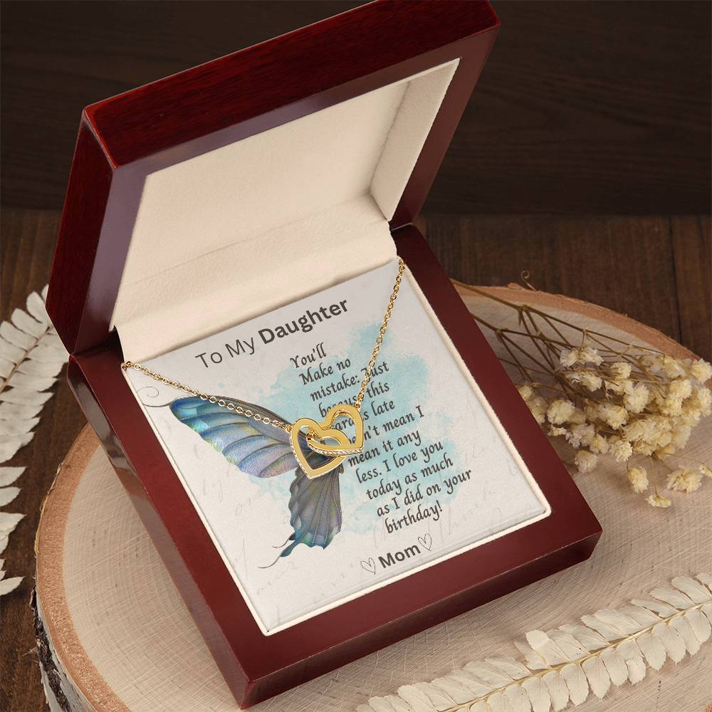 Belated Birthday Message Card for Daughter | Interlocking Heart Necklace for Daughter