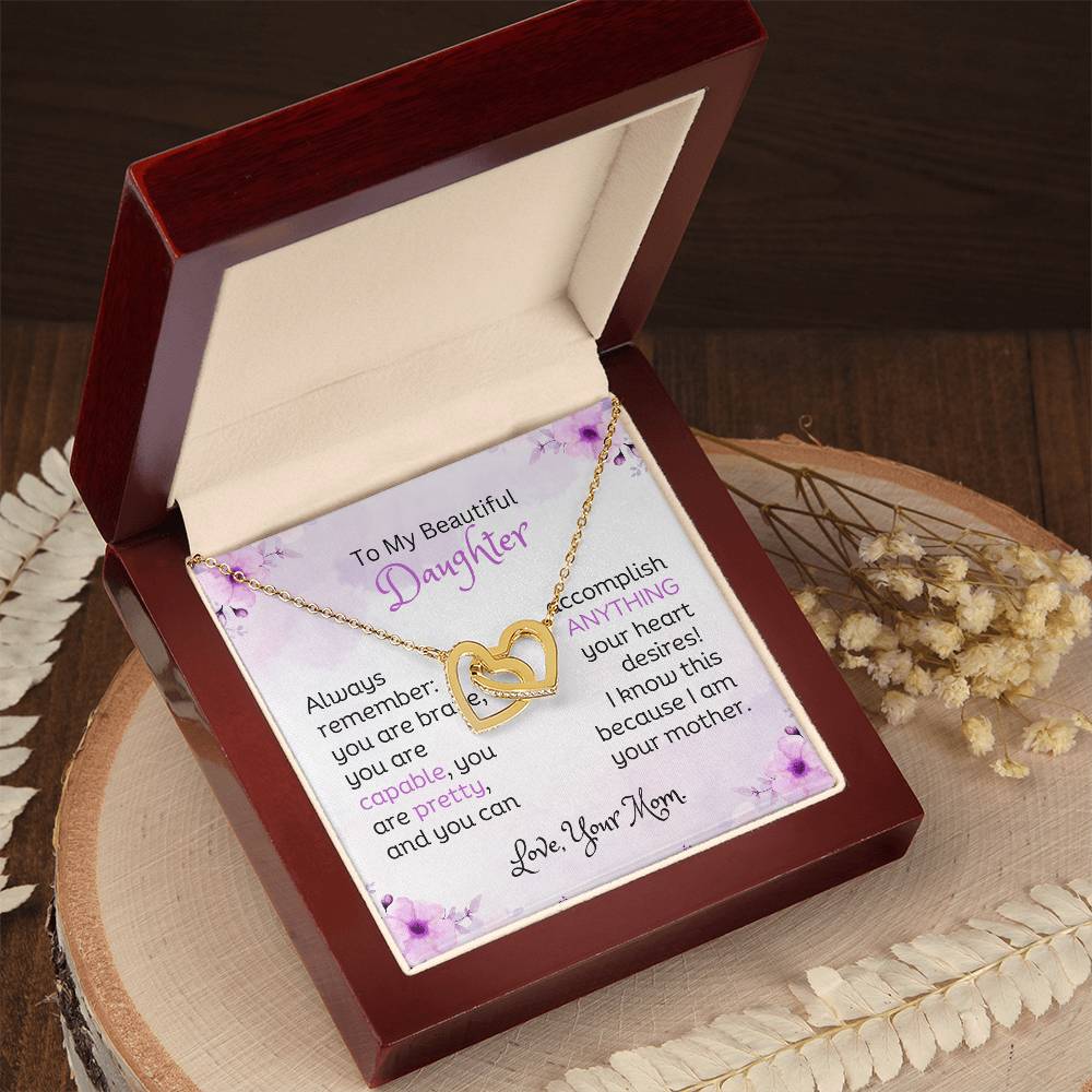 Gifts for Daughter | Always remember: you are brave | Interlocking Heart Necklace