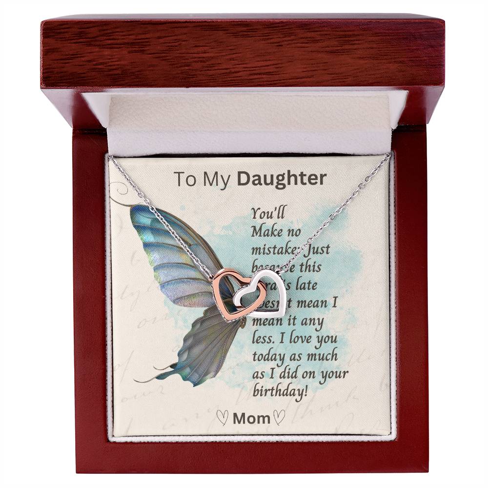 Belated Birthday Message Card for Daughter | Interlocking Heart Necklace for Daughter