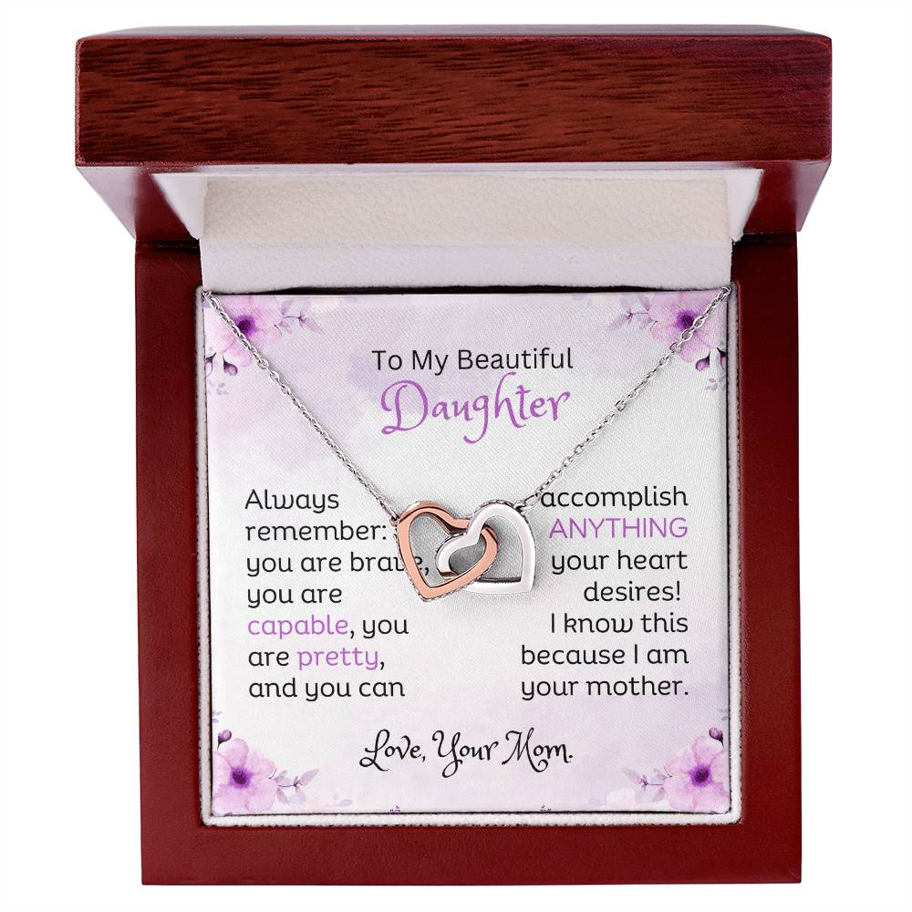 Gifts for Daughter | Always remember: you are brave | Interlocking Heart Necklace