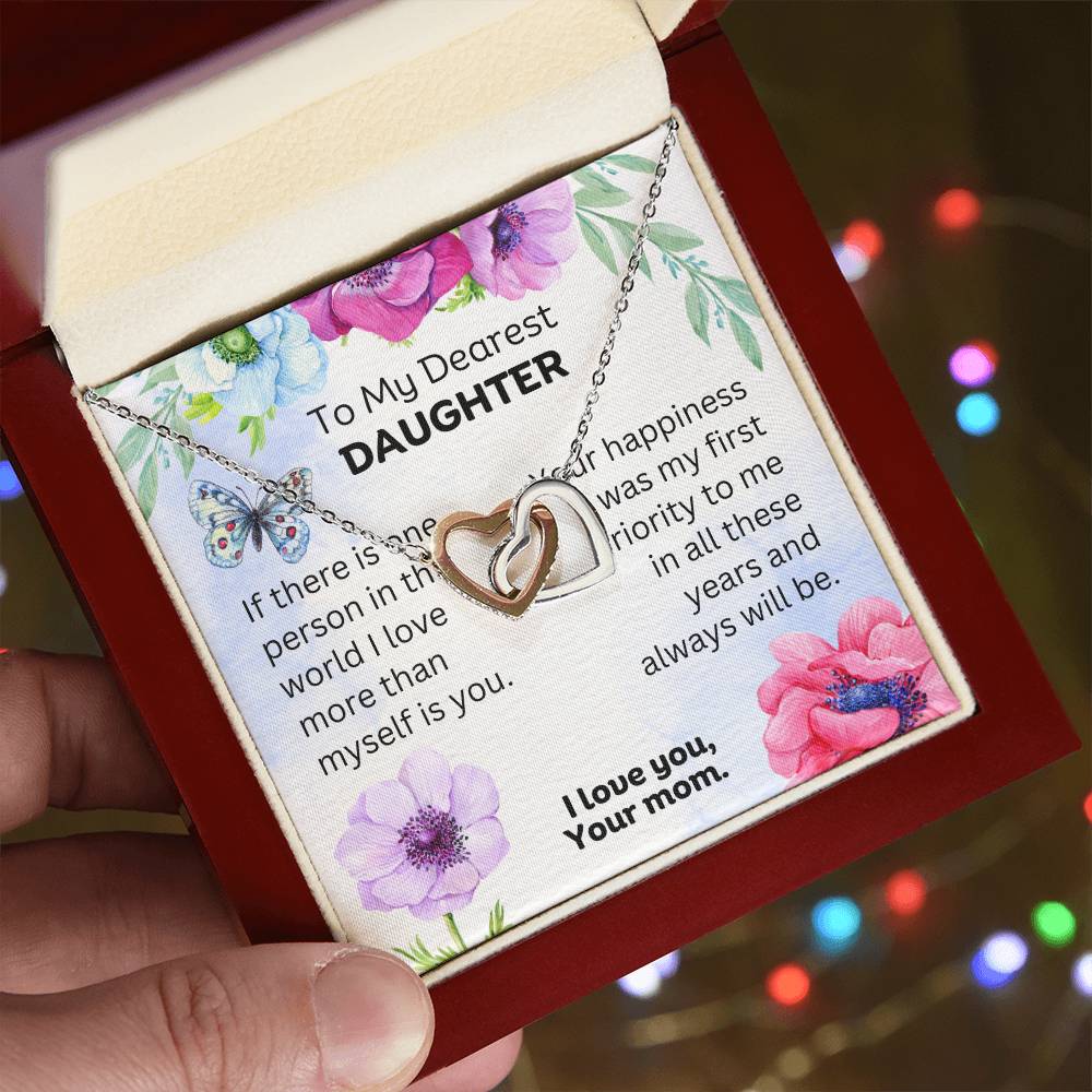 Heart Melting Gifts for Daughter: Personalized Message Card and Interlocking Necklace