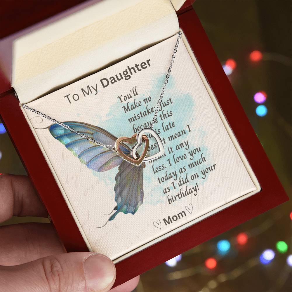 Belated Birthday Message Card for Daughter | Interlocking Heart Necklace for Daughter