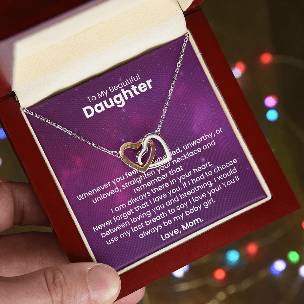 To My Beautiful Daughter - Interlocking Heart Necklace - Gift Set - F14