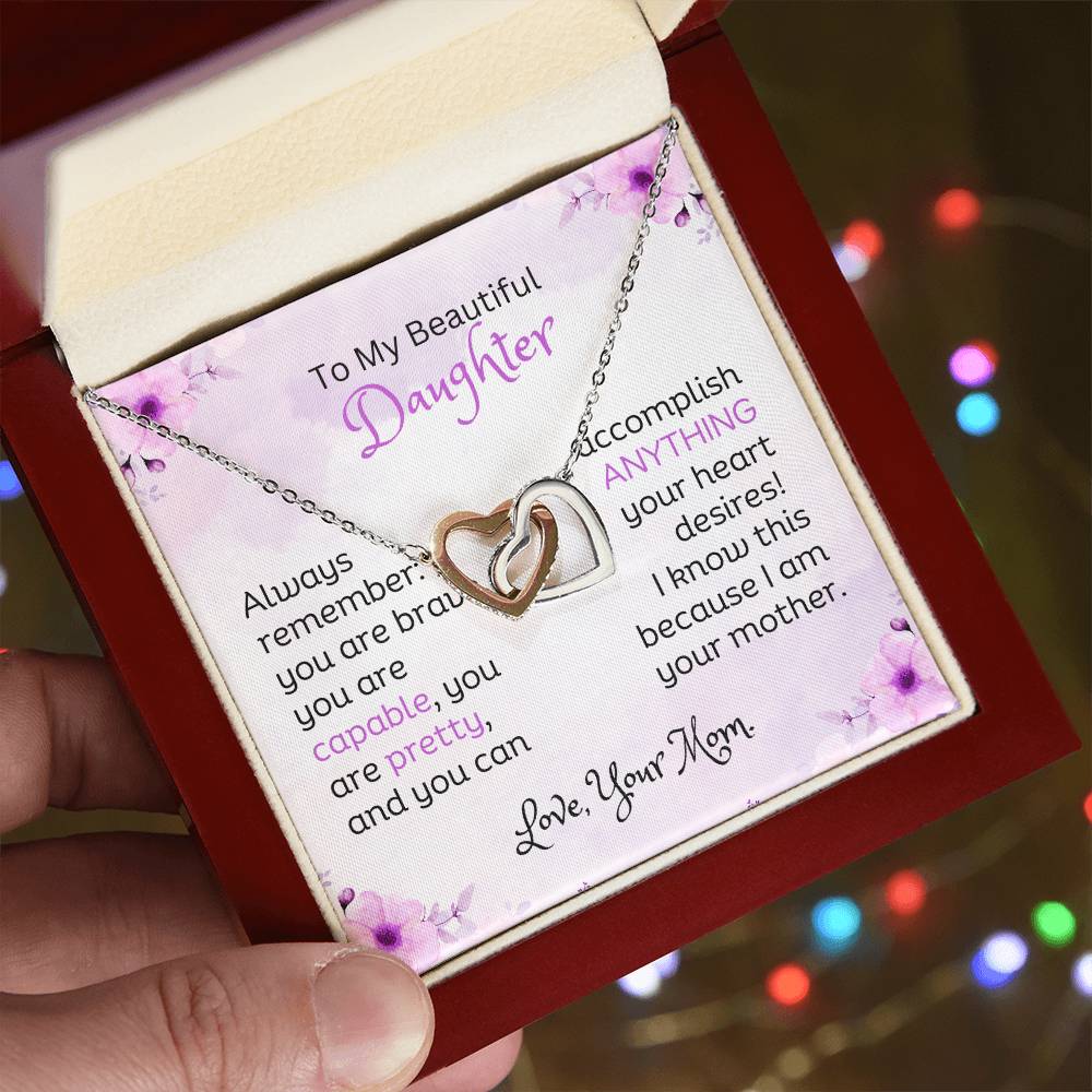 Gifts for Daughter | Always remember: you are brave | Interlocking Heart Necklace