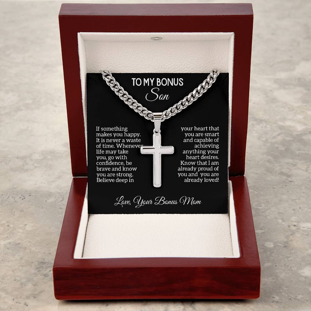 Birthday gifts for bonus son, gifts for bonus son from mom, Gifts for bonus son, mom and bonus son, Cross Necklace for son