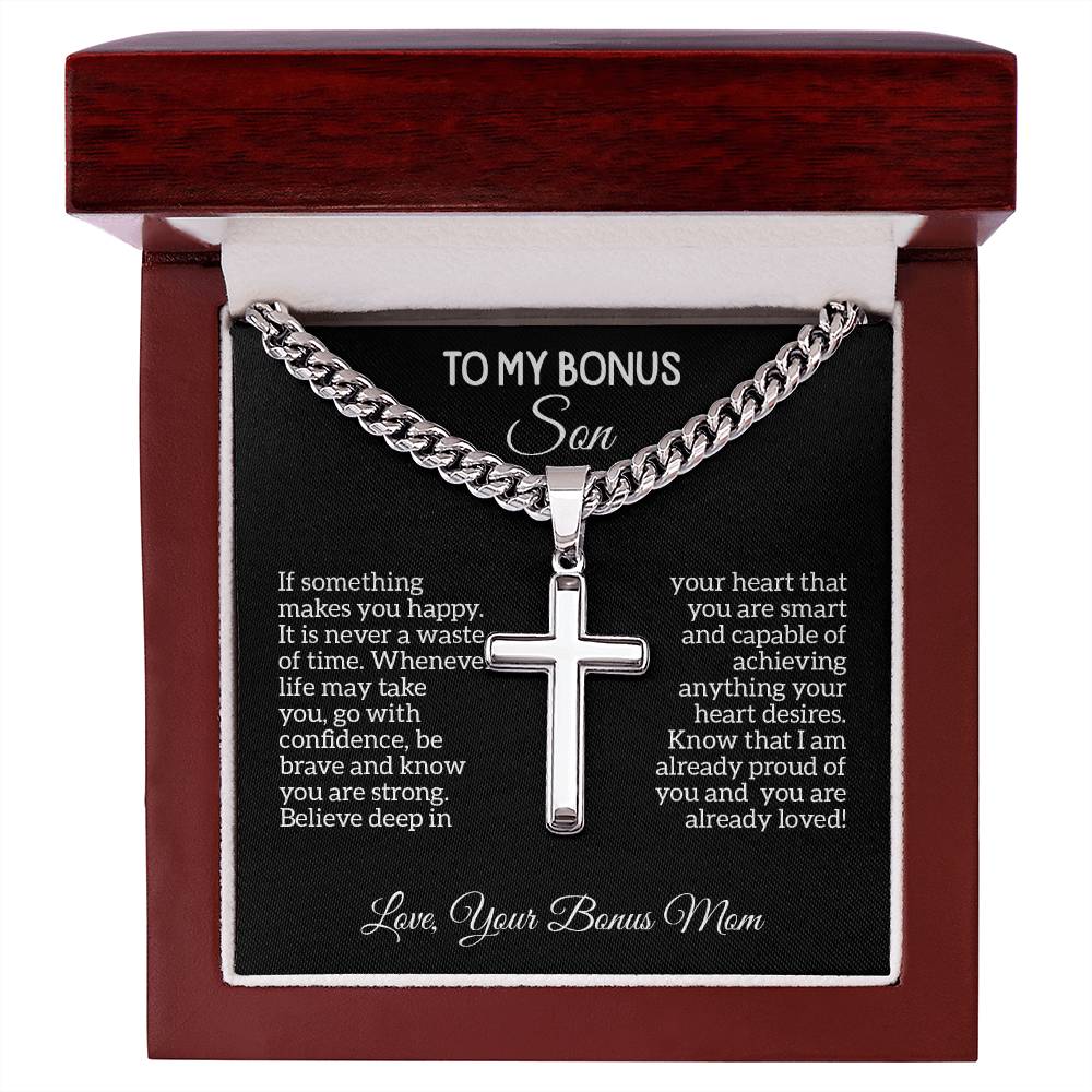 Birthday gifts for bonus son, gifts for bonus son from mom, Gifts for bonus son, mom and bonus son, Cross Necklace for son