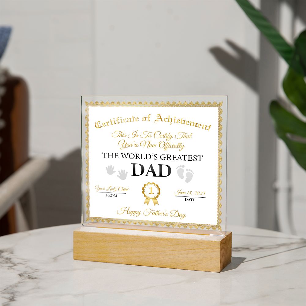 Certificate of Achievement | 1st Father's Day Gift for DAD