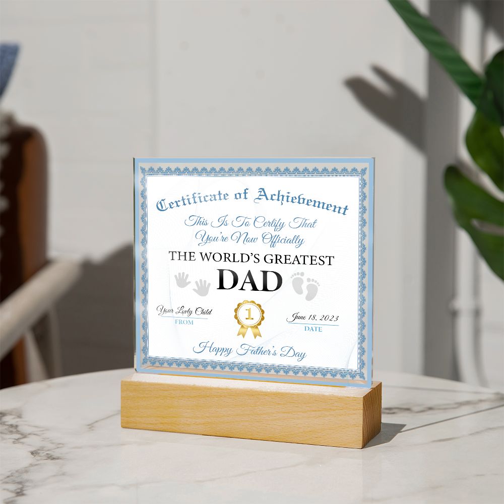 Certificate of Achievement | 1st Father's Day Gift for DAD