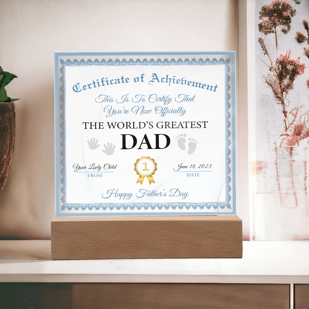 Certificate of Achievement | 1st Father's Day Gift for DAD