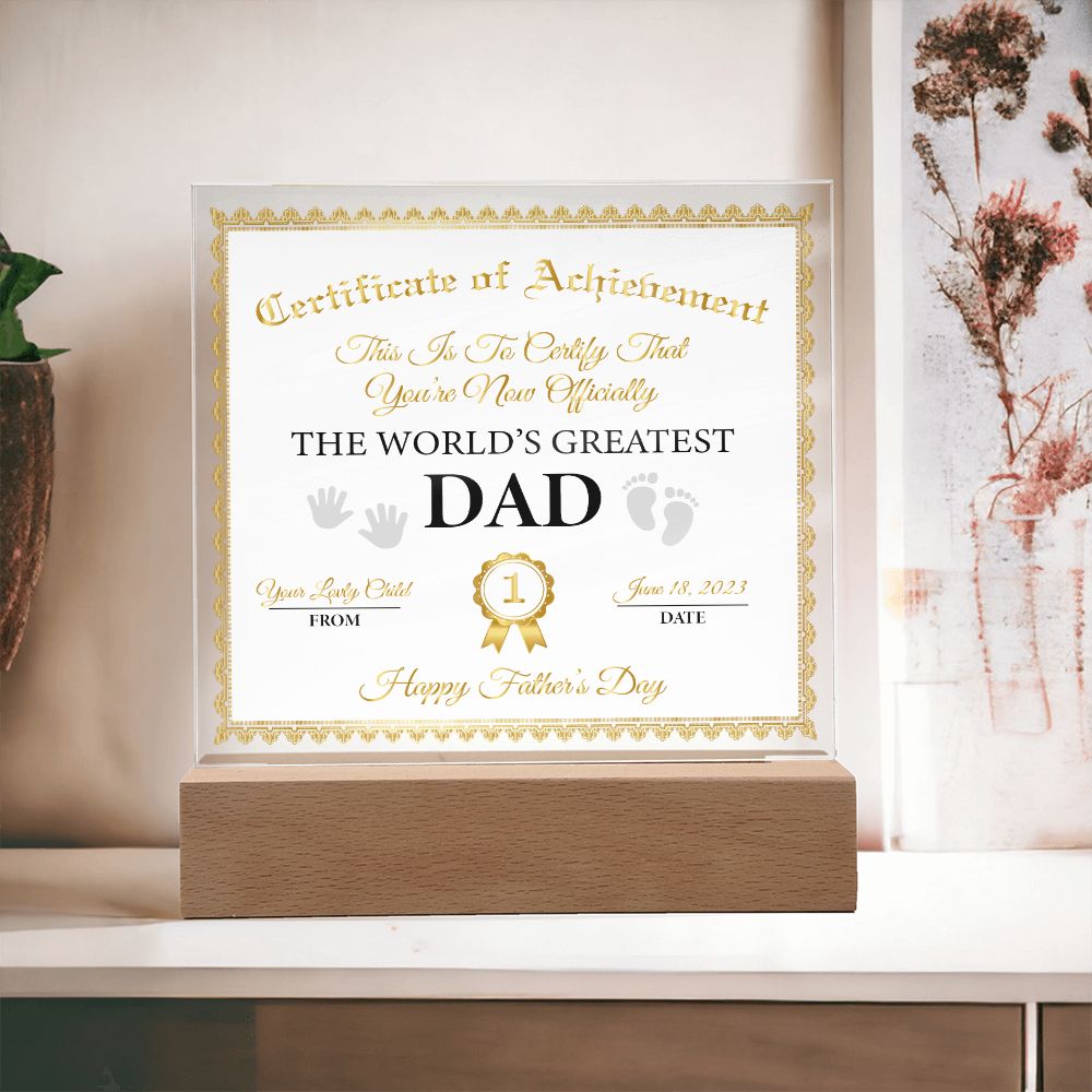 Certificate of Achievement | 1st Father's Day Gift for DAD