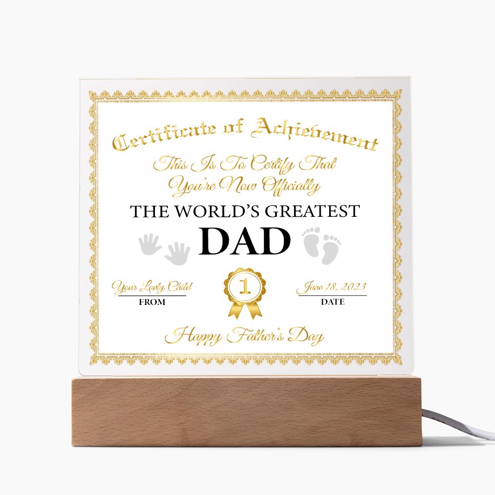 Certificate of Achievement | 1st Father's Day Gift for DAD