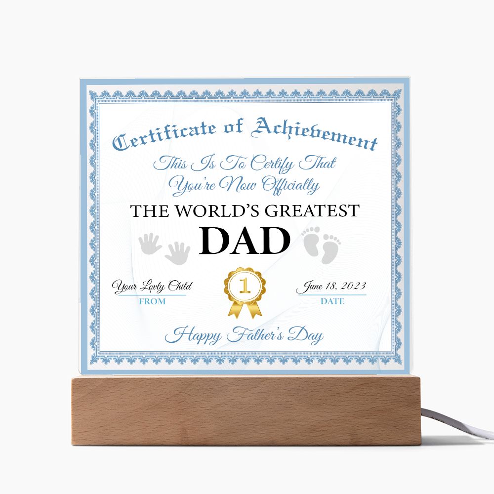 Certificate of Achievement | 1st Father's Day Gift for DAD