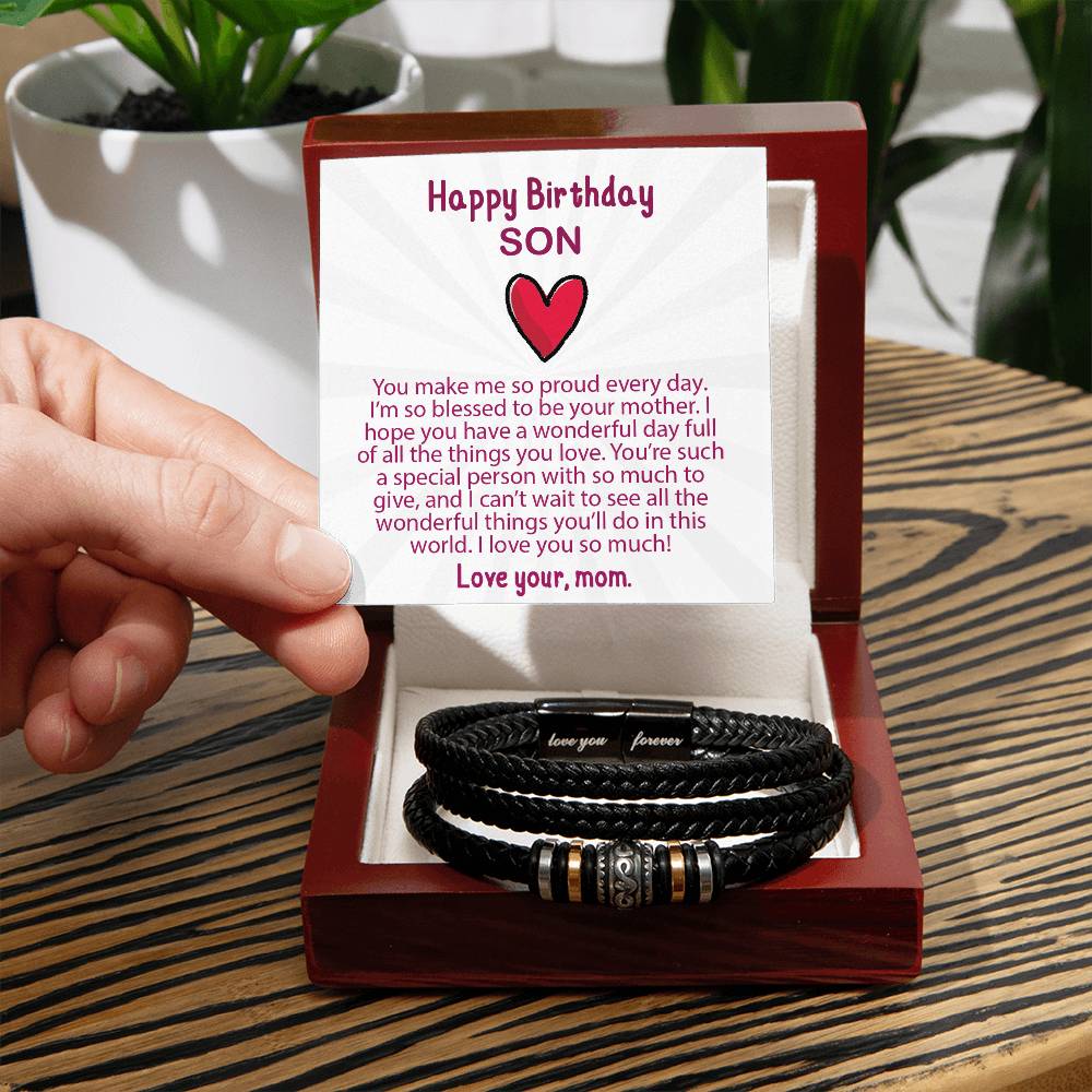 Birthday gifts for son, gifts for son from mom, Gifts for son, mom and son, Men's "Love You Forever" Bracelet for son