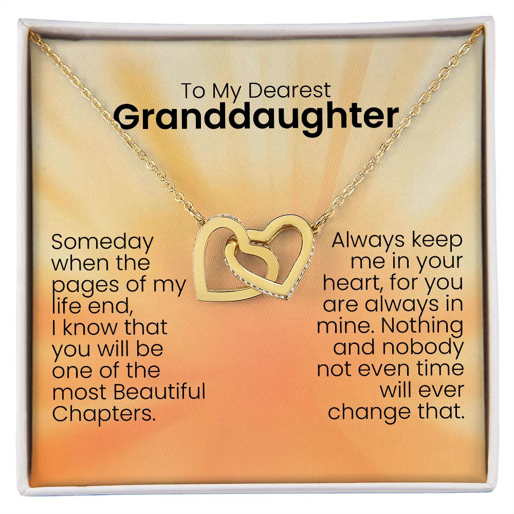 To My Dearest Granddaughter | Someday when the pages of my life end | Personalized message card with a interlocking heart necklace for daughter