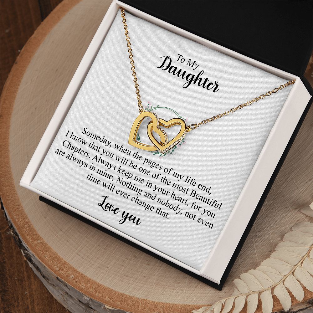 To My Daughter | Someday when the pages of my life end | Personalized message card with interlocking heart necklace gifts for her
