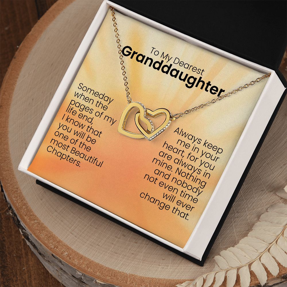 To My Dearest Granddaughter | Someday when the pages of my life end | Personalized message card with a interlocking heart necklace for daughter