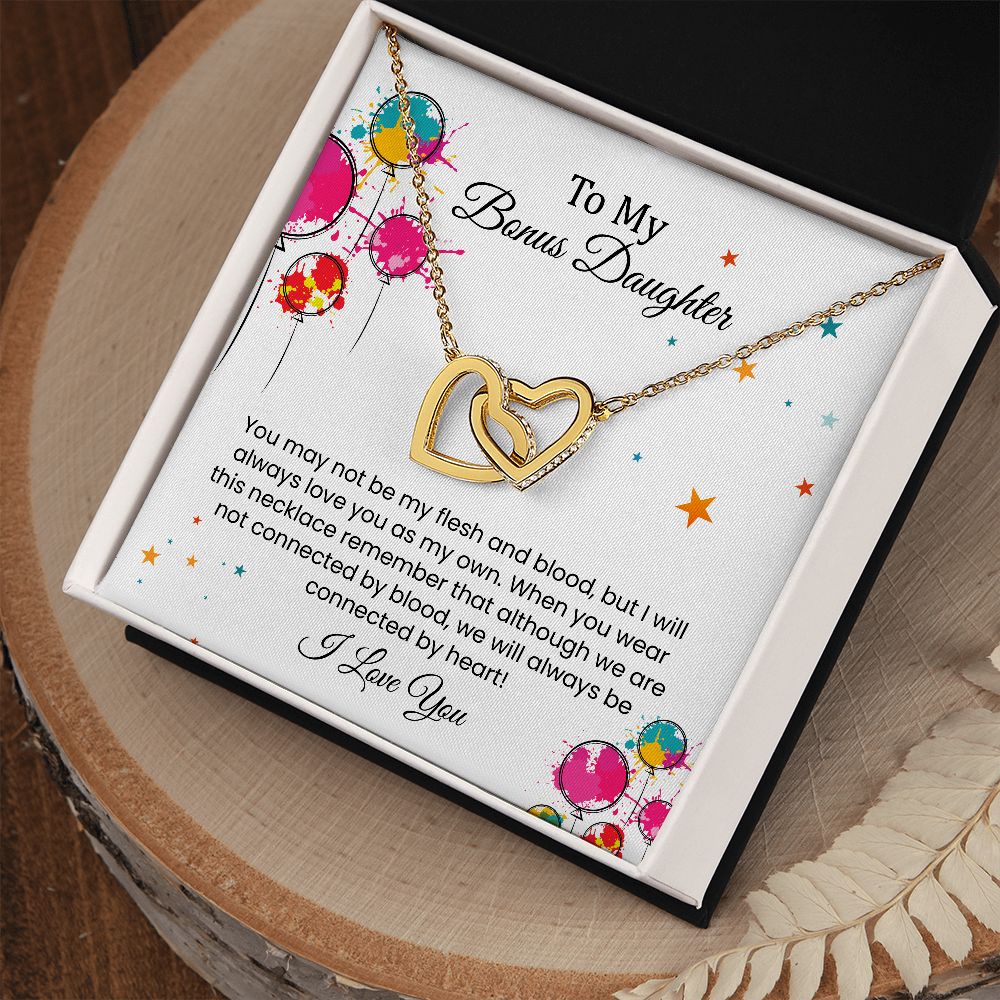 Love you as my own | Interlock heart necklace gift for bonus daughter