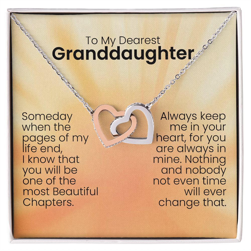 To My Dearest Granddaughter | Someday when the pages of my life end | Personalized message card with a interlocking heart necklace for daughter