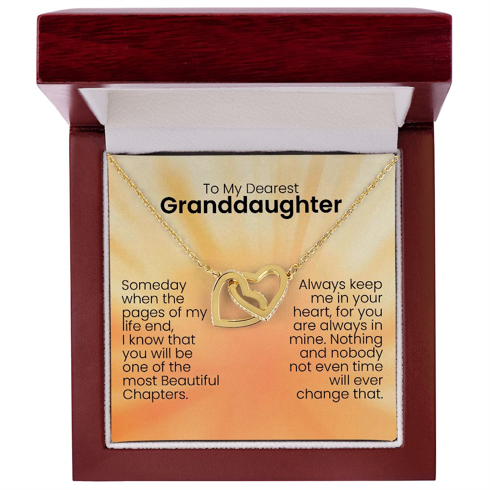 To My Dearest Granddaughter | Someday when the pages of my life end | Personalized message card with a interlocking heart necklace for daughter