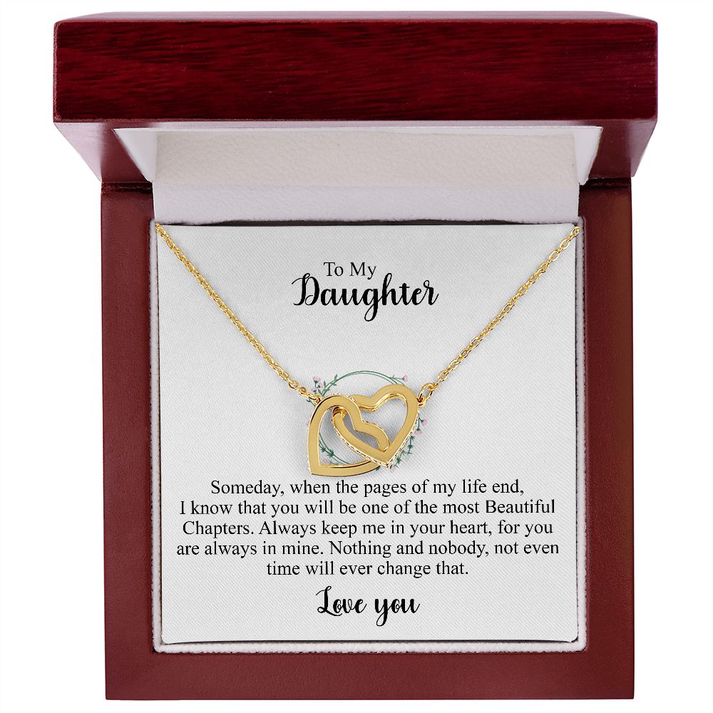 To My Daughter | Someday when the pages of my life end | Personalized message card with interlocking heart necklace gifts for her