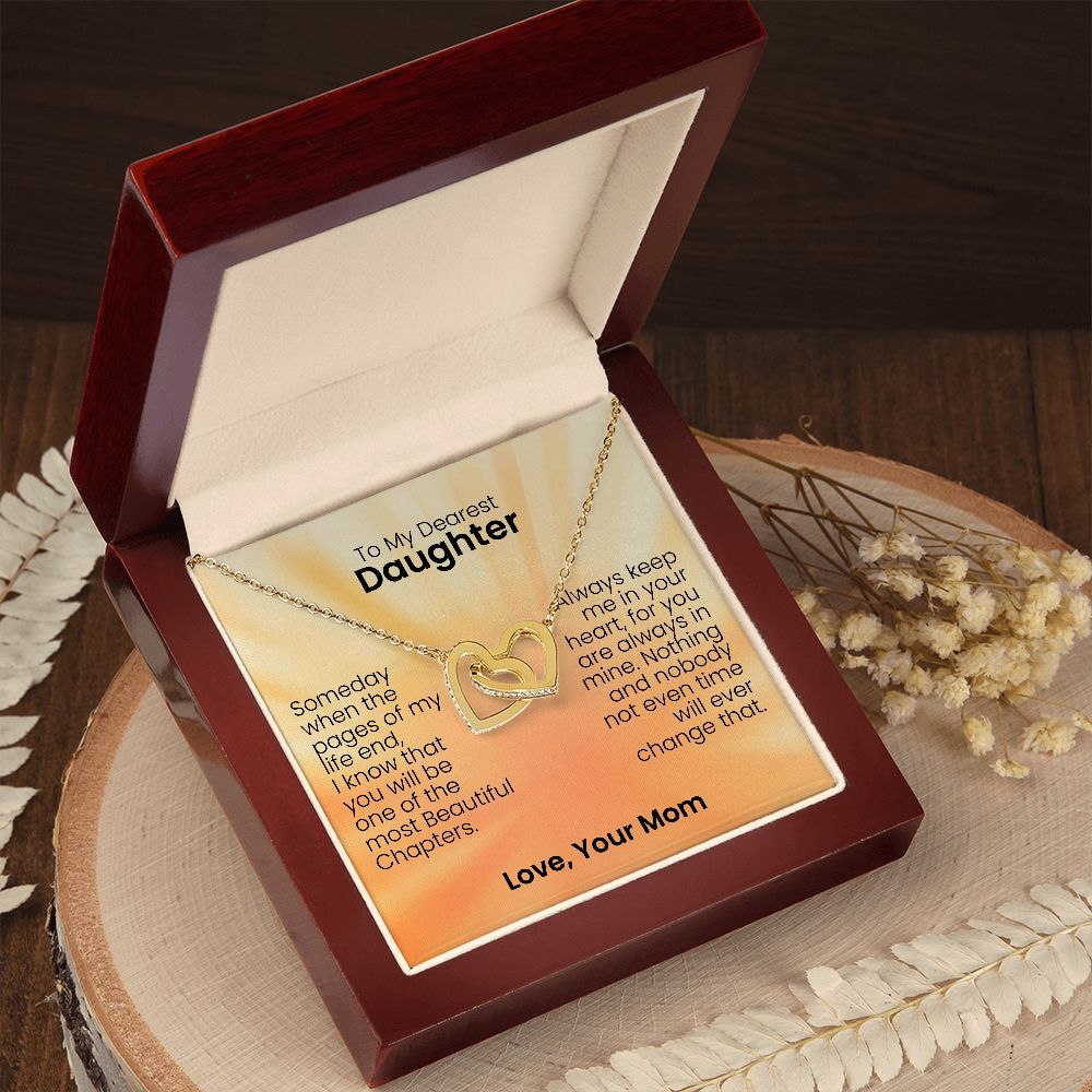 To My Dearest Daughter | Someday when the pages of my life end | Personalized message card with a interlocking heart necklace for daughter from mom | Best gifts for daughter for birthday and mother's day