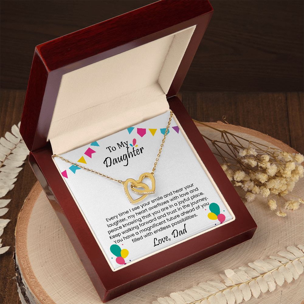 Every time I see your smile and hear your laughter | Interlock heart necklace gift for daughter