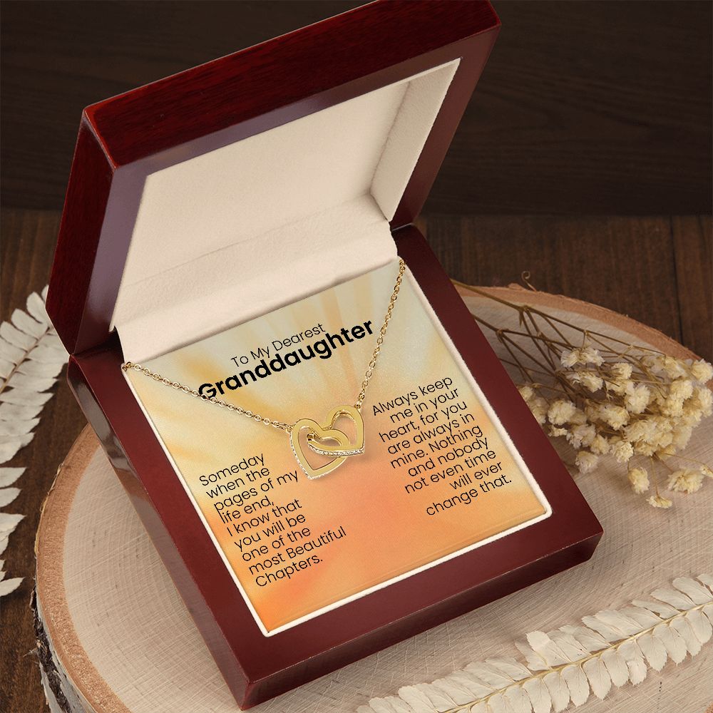 To My Dearest Granddaughter | Someday when the pages of my life end | Personalized message card with a interlocking heart necklace for daughter