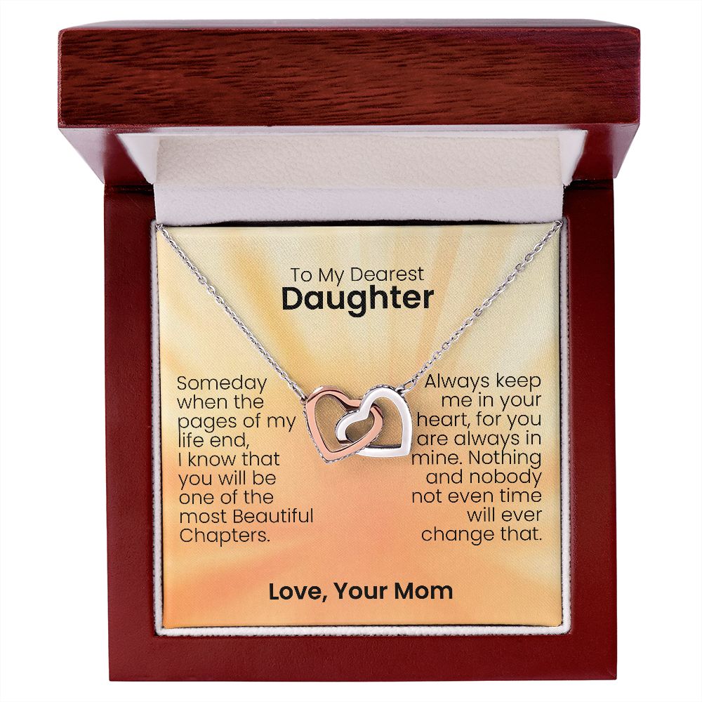 To My Dearest Daughter | Someday when the pages of my life end | Personalized message card with a interlocking heart necklace for daughter from mom | Best gifts for daughter for birthday and mother's day