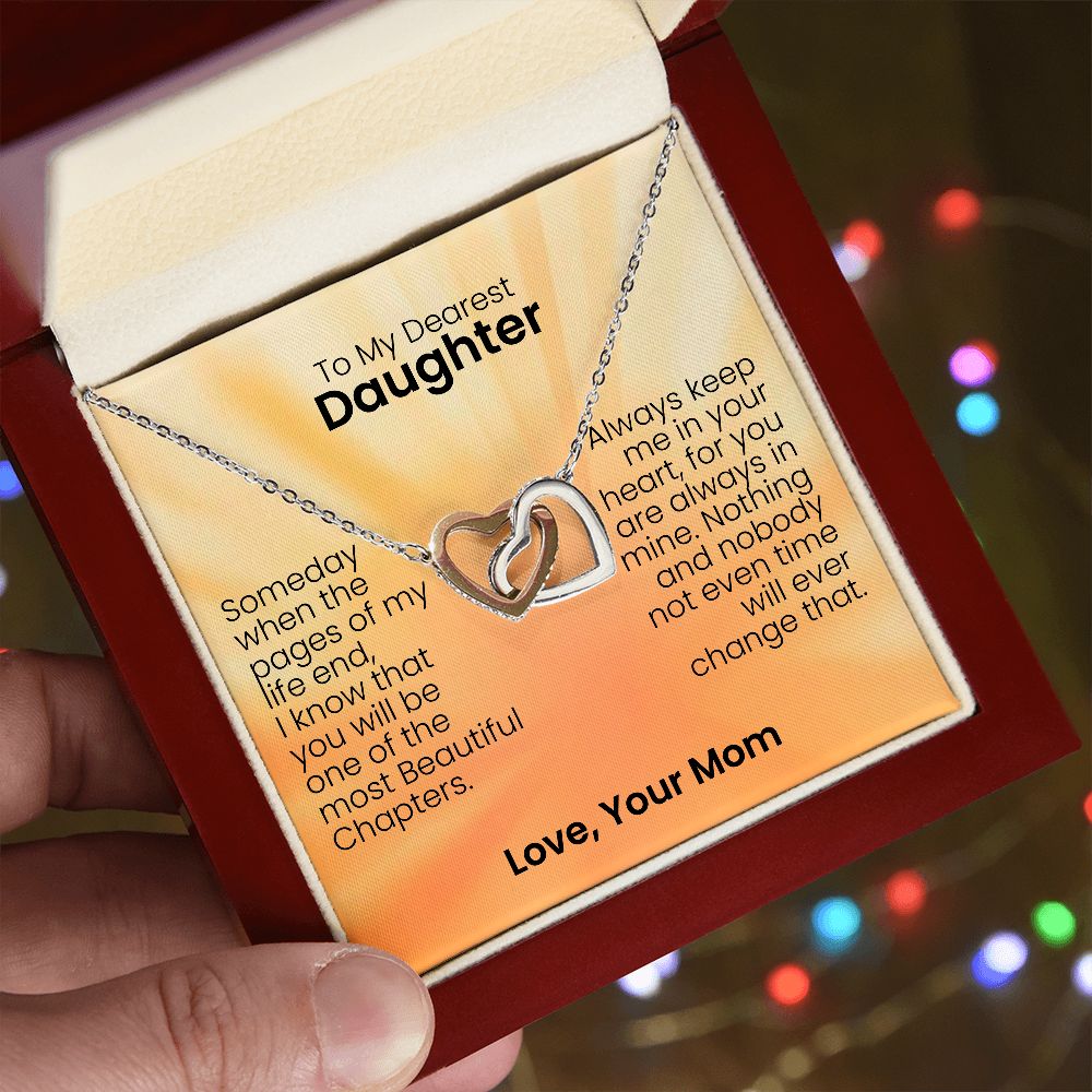 To My Dearest Daughter | Someday when the pages of my life end | Personalized message card with a interlocking heart necklace for daughter from mom | Best gifts for daughter for birthday and mother's day