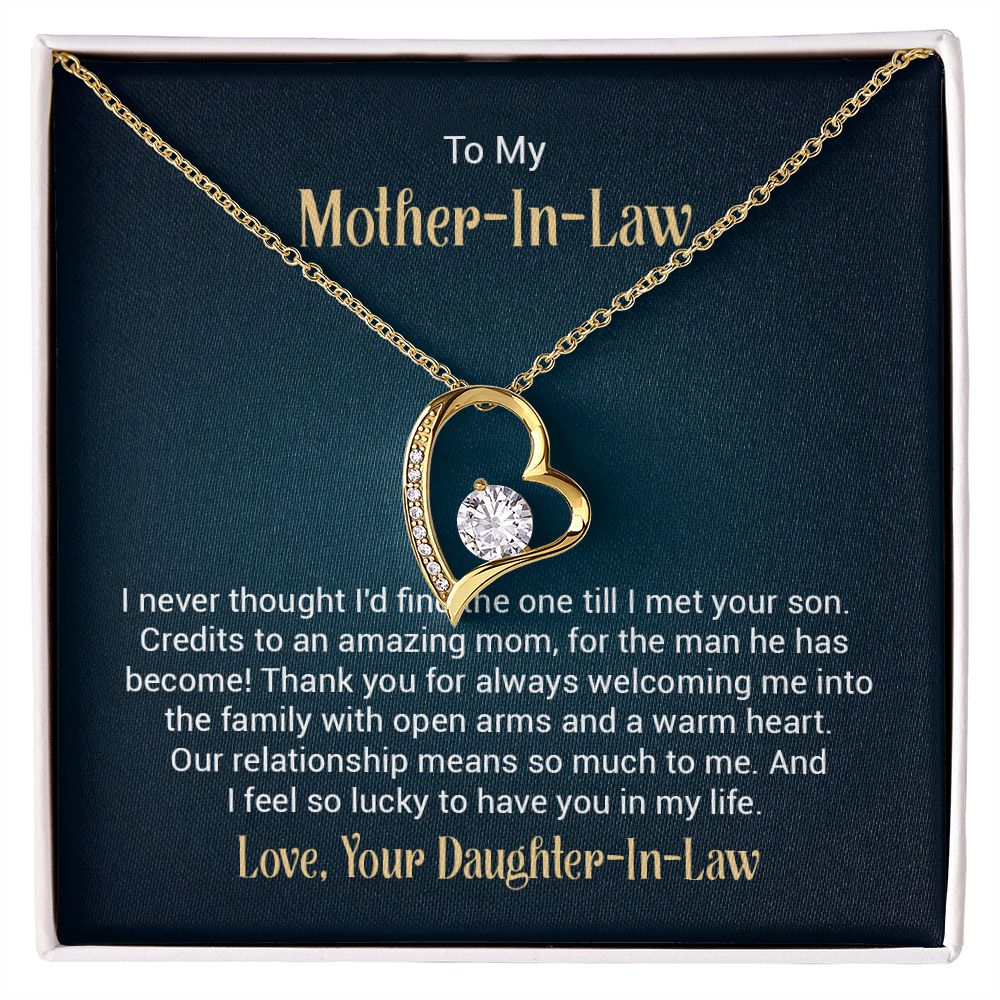To my mother - in - law - I never thought I'd find the one till I met your son - Forever love necklace gifts for mother-in-law