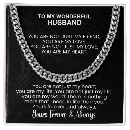 A Symbol of Enduring Love and Commitment - 'Cuban Chain' Necklace with Heartfelt Message for Your Beloved Husband