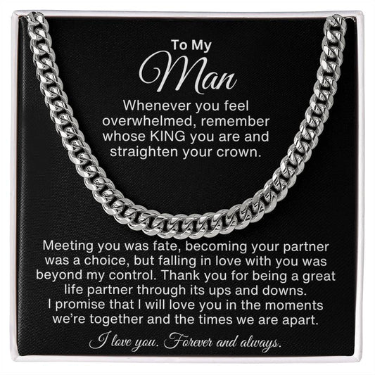 A Tribute to My Man with a Crowned Heart | Valentines Day Gift for His (Cuban Chain Necklace)