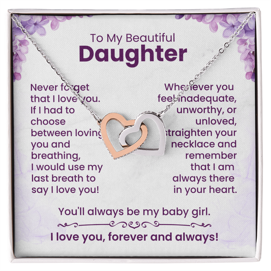 To My Beautiful Daughter - Interlocking Heart Necklace - Gift Set - F13