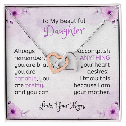 Gifts for Daughter | Always remember: you are brave | Interlocking Heart Necklace