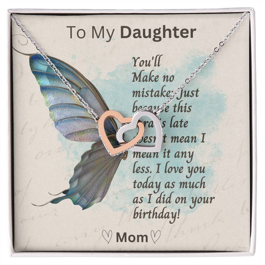 Belated Birthday Message Card for Daughter | Interlocking Heart Necklace for Daughter