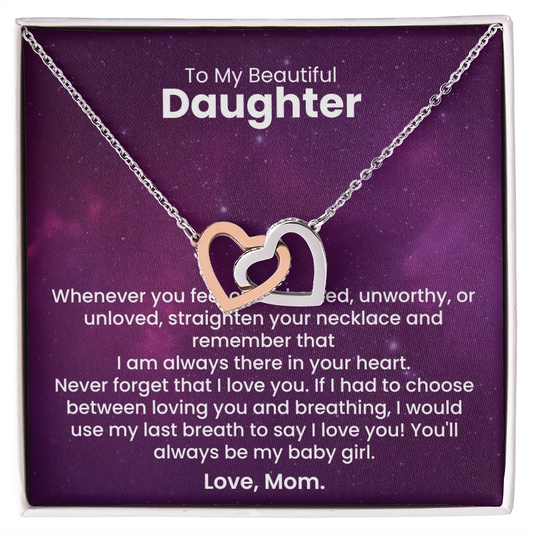 To My Beautiful Daughter - Interlocking Heart Necklace - Gift Set - F14