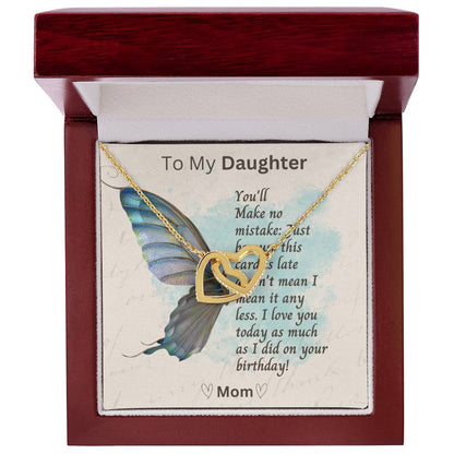 Belated Birthday Message Card for Daughter | Interlocking Heart Necklace for Daughter