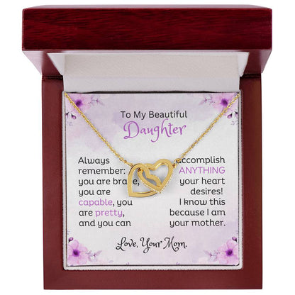 Gifts for Daughter | Always remember: you are brave | Interlocking Heart Necklace