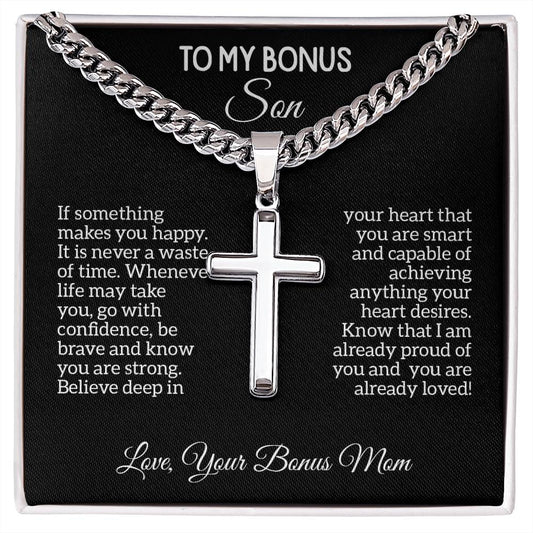 Birthday gifts for bonus son, gifts for bonus son from mom, Gifts for bonus son, mom and bonus son, Cross Necklace for son