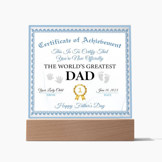 Certificate of Achievement | 1st Father's Day Gift for DAD