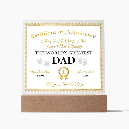 Certificate of Achievement | 1st Father's Day Gift for DAD