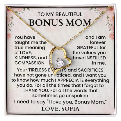 To My Beautiful Bonus Mom | Forever Love Necklace | Appreciation Gift