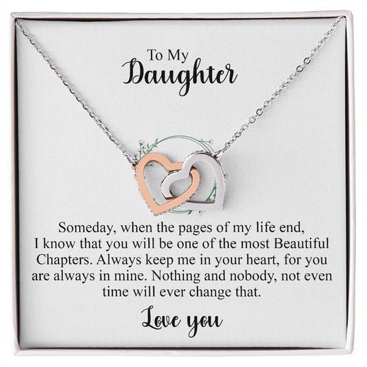 To My Daughter | Someday when the pages of my life end | Personalized message card with interlocking heart necklace gifts for her