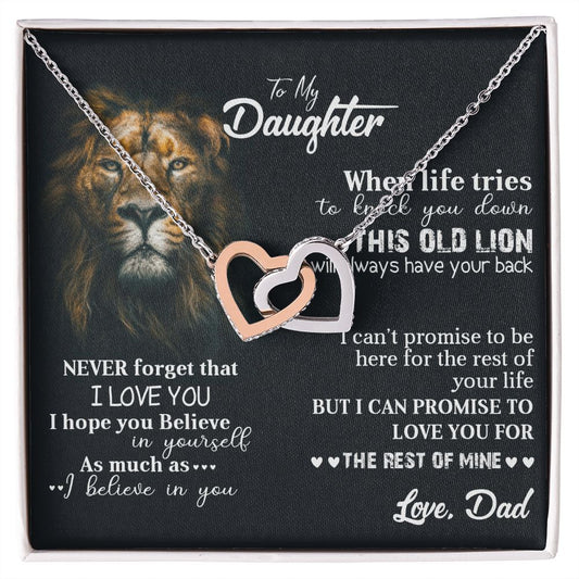To my daughter | When life tries to knock you down | Interlocking heart necklace gift for daughter from dad