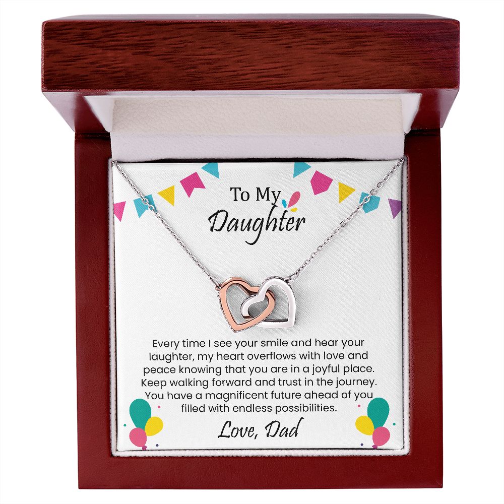 Every time I see your smile and hear your laughter | Interlock heart necklace gift for daughter